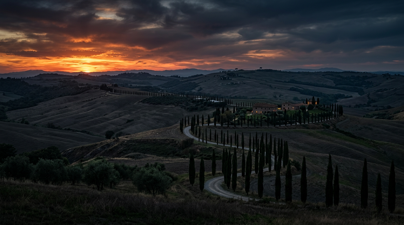Tuscan landscape and rolling hills near Florence, countryside panorama
